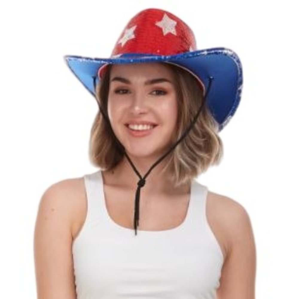 America Patriotic Cowboy Hat - Sequined - Red/Silver/Blue - NWOT
